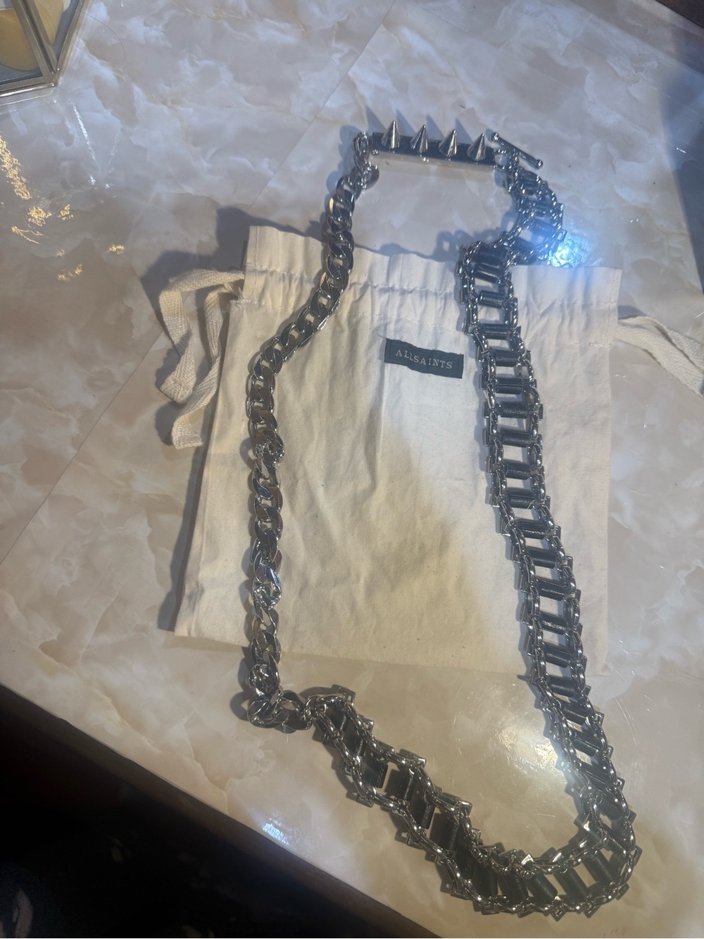 AllSaints Silver Chunky Chain Spike Necklace